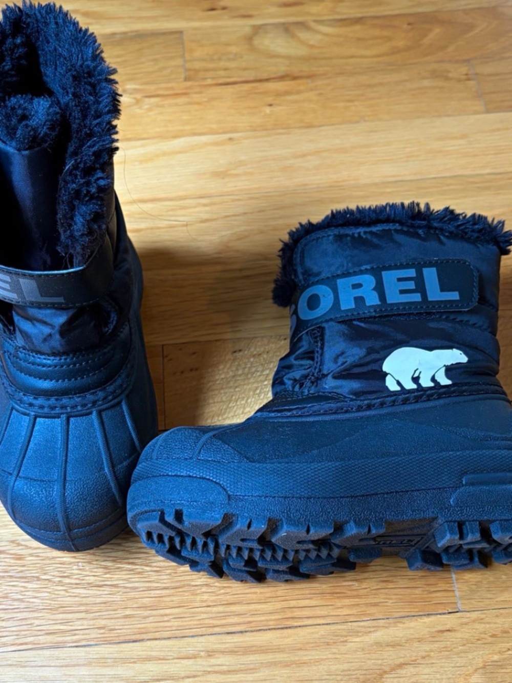 SOREL Snow Commander Kids Snow Boots Black Faux Fur Lined US 11 EU 28